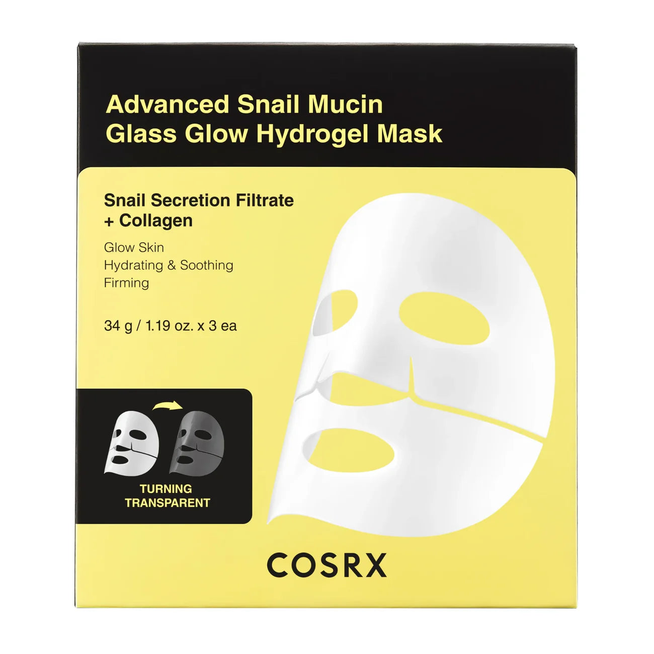 COSRX - Advanced Snail Mucin Glass Glow Hydrogel Mask Pack de 3 – Masque éclat et réparateur