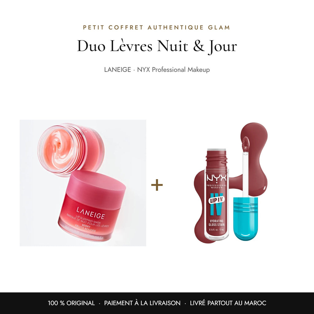 Duo Lèvres Nuit & Jour : LANEIGE Lip Sleeping Mask + NYX Lip IV 02 Hydra Honey