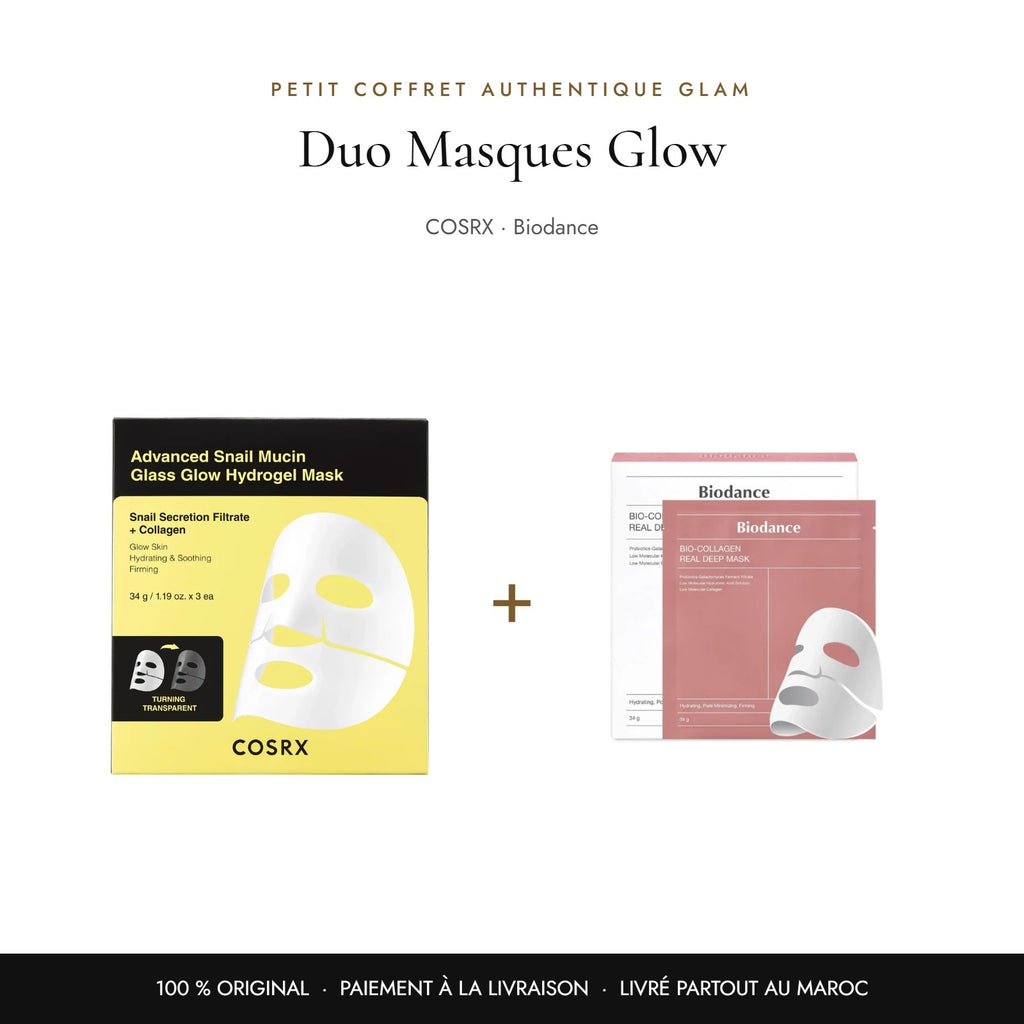 Duo Masques Glow : masques hydrogel COSRX + masques collagène Biodance